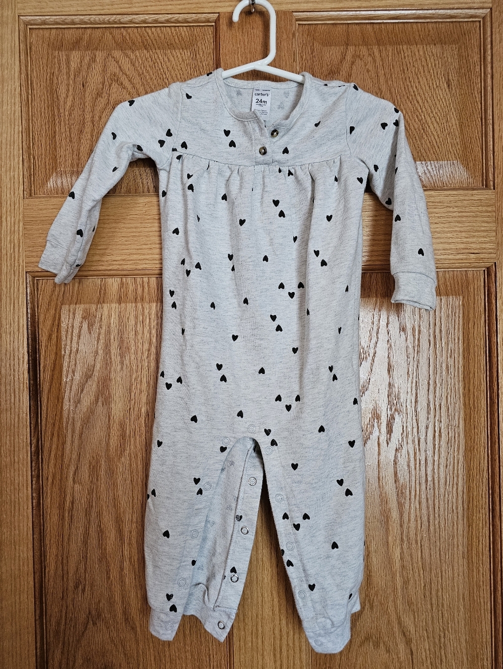 Carter's Light Gray One-Piece with Black Heart Print 24m